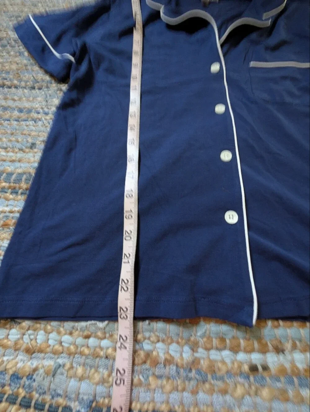 NWT J.Crew Pajama Top S Navy Blue Ivory Piping Button Front Classic Sleepwear